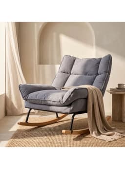 Sillon Mecedor Silla Mecedora Sitial Reclinable Tela Suave Gris