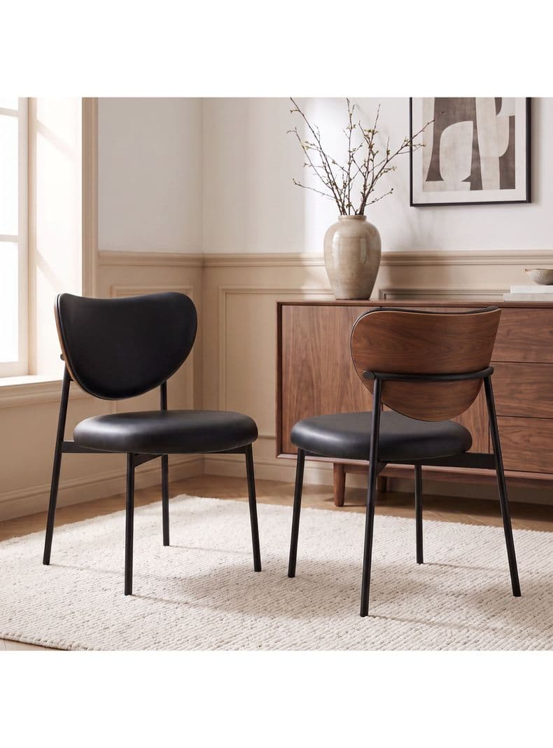 Juego De 2 Sillas Serena Comedor Tapizadas PU Patas De Acero Negro Set