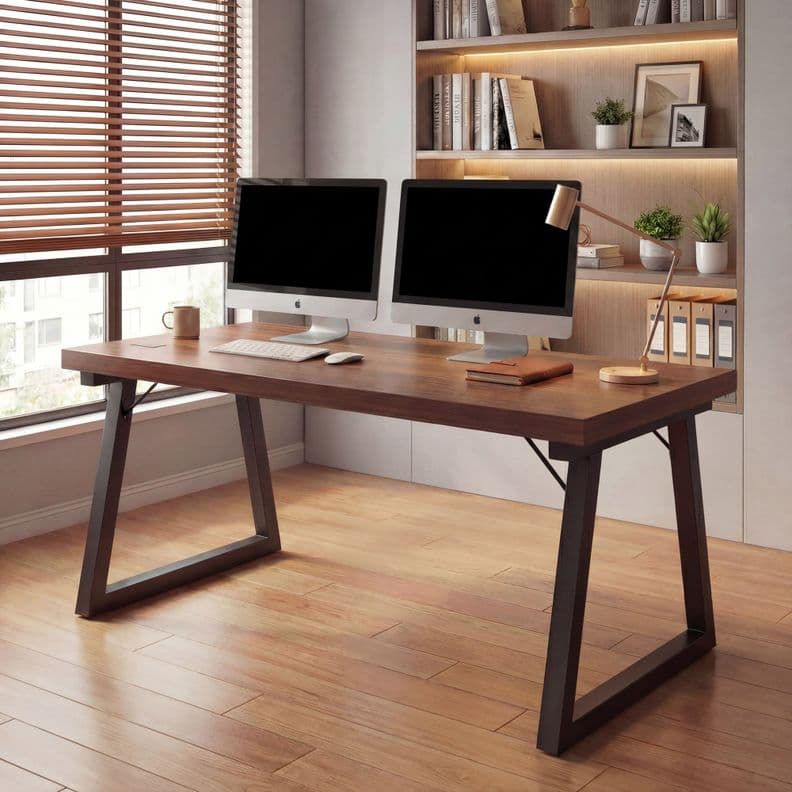 Escritorio Pata Metal Oficina 140x60x75cm Gruesa 30mm Cafe Oscuro