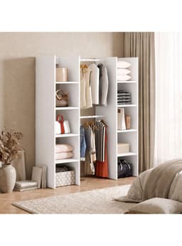 Closet Abierto 120x30x160 Cm Con 2 Barras Y 10 Espacios Madera Clara Blanco