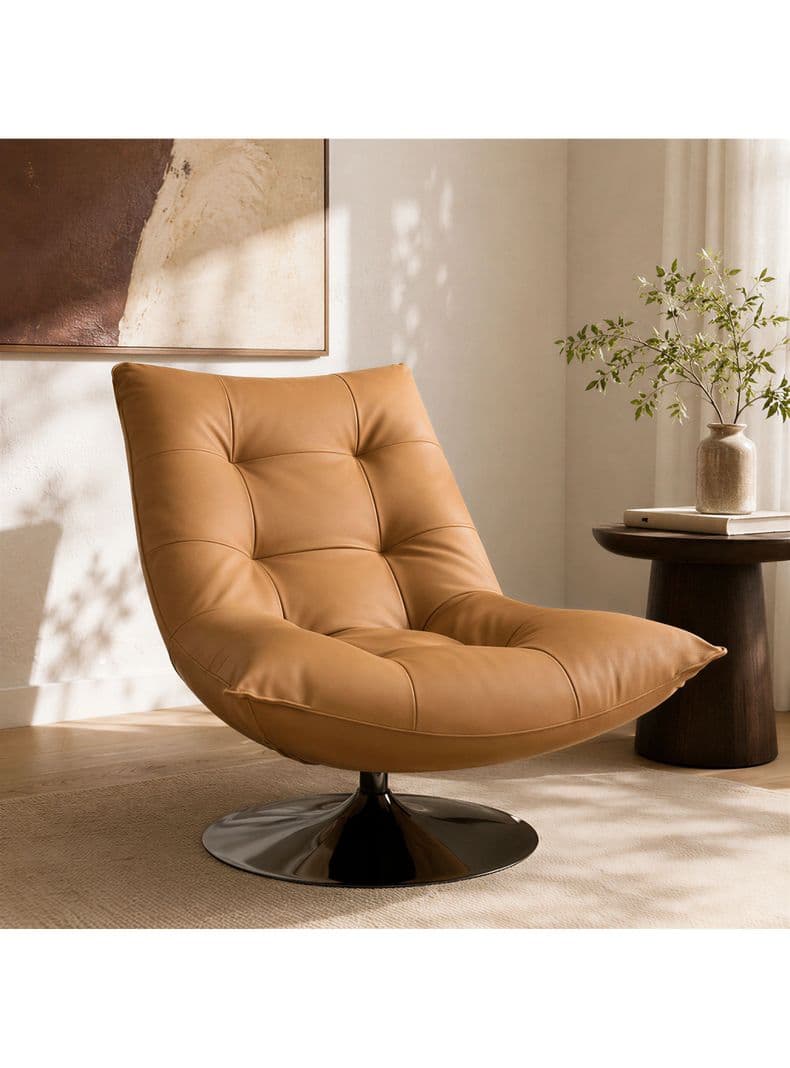 Sillon Enzo Giratorio Ecocuero Sitial Base Pedestal Metalico Marron Liso