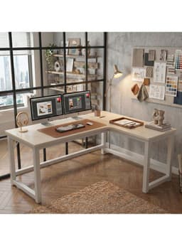 Escritorio Esquinero Forma L Base Metal Oficina 140x60x75cm Color Blanco
