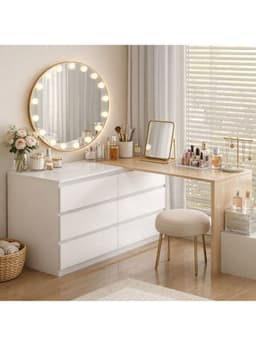 Escritorio Convertible En L+comoda 120x40x70+120x40x68cm Blanco Con Marron