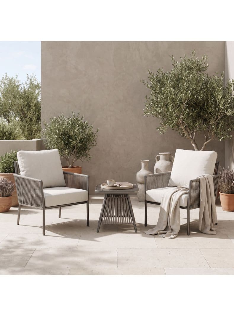 Juego De Terraza Lavinia 3 Piezas 2 Sillones Mesa Y Cojines Gris