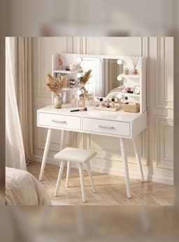 Tocador Con Luz Hollywood Taburete 2 Cajones 100cm De Ancho Blanco