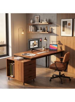 Escritorio Moderno Con Cajoneras 140x60x75cm Para Oficina Marron Oscuro