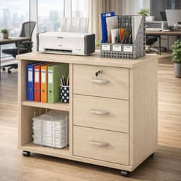 Mueble De Oficina Cajonera Archivador Llave Con Rueda 60cm Arce Blanco