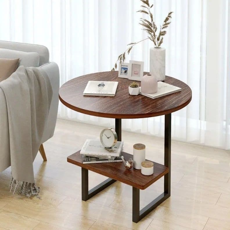Mesa De Centro Redondo De Fierro Y Madera Living Vanguardia Cafe