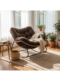 Sillon Mecedor Silla Mecedora Sitial Moderna Talla Xl Marron Liso