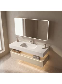 Vanitorio De Panal Aluminio+botiquin Espejo Inteligente S90 Beige Un Agujero