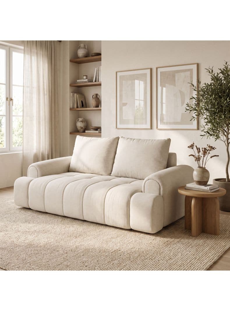 Sofa Cama Convertible De 2 Cuerpos Tapizado En Lino 175 Cm Blanco