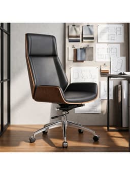 Silla Oficina Gerencial Respaldo Madera Asiento De Cuero Negro Cuero Sintetico