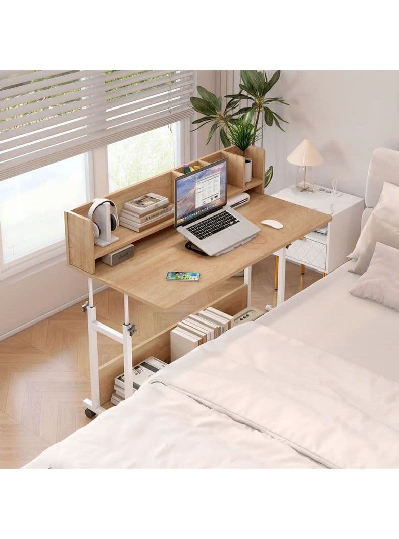 Escritorio Ajustable Con Repisa Y Rueda Para Cama 100cm Madera