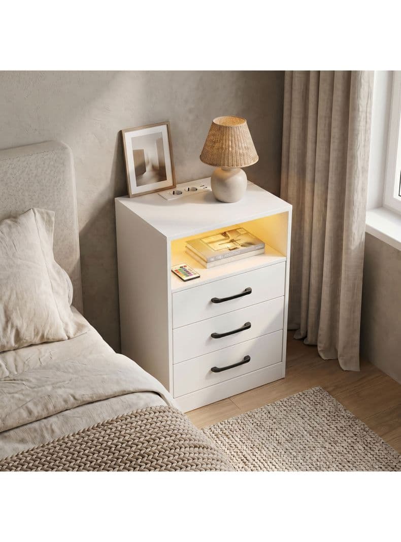 Velador Con Luz Variable Con Panel De Enchufes 40*35*60cm Blanco