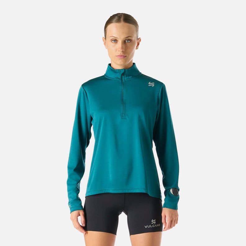Poleron Mujer Built To Move 1/4 Zip Midlayer Petroleo Vulcano Azul Petroleo L