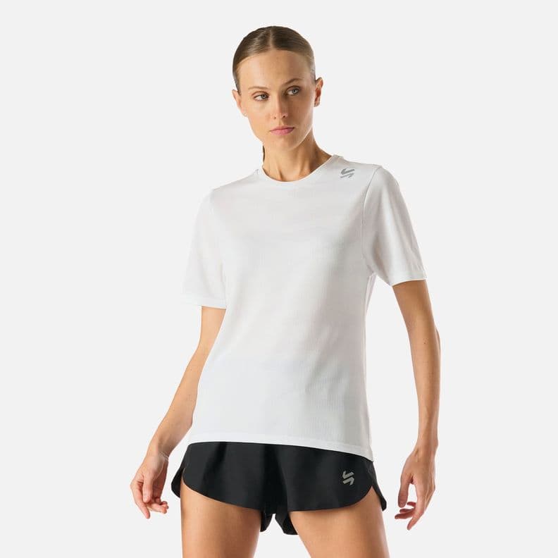 Polera manga corta running sin costuras mujer Built To Move Blanco S