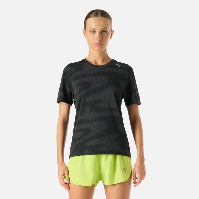 Polera manga corta running sin costuras mujer Built To Move Negro L