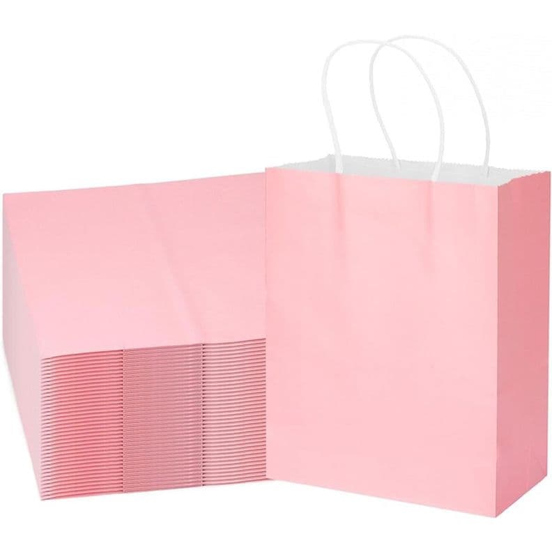 12 Bolsas Cumpleanos Papel Kraft Colores De 21x15x8cm Rosado