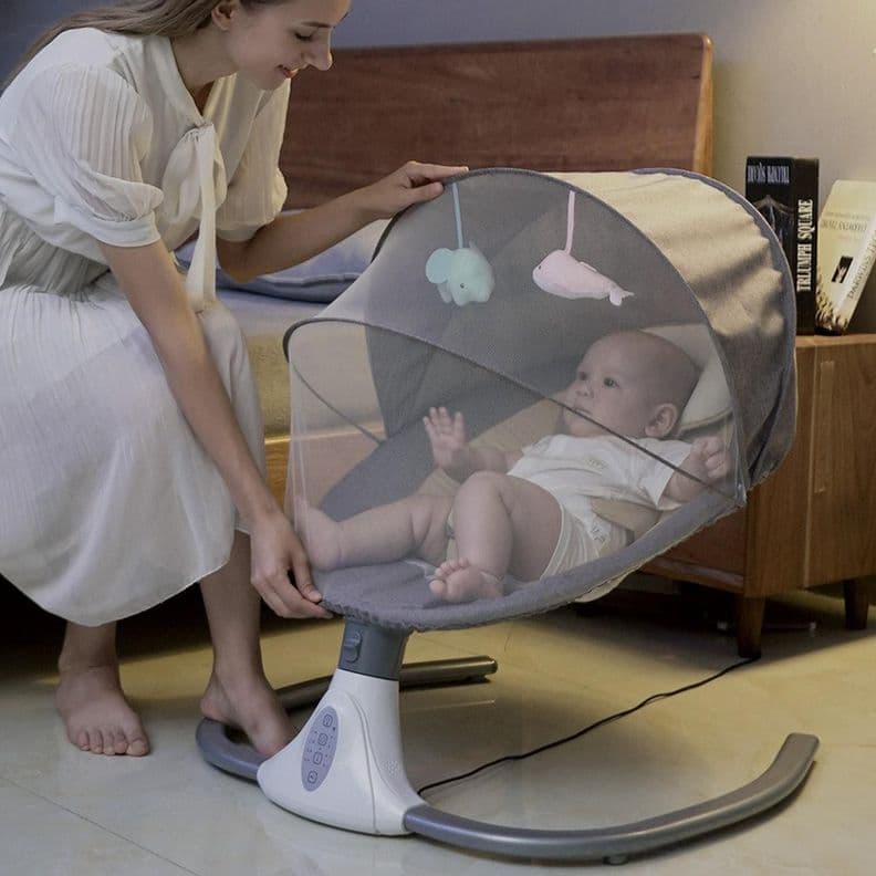 Cuna Bebe Mecedor Electrico 3 En 1 Musica Silla Mecedora Gris 0/2