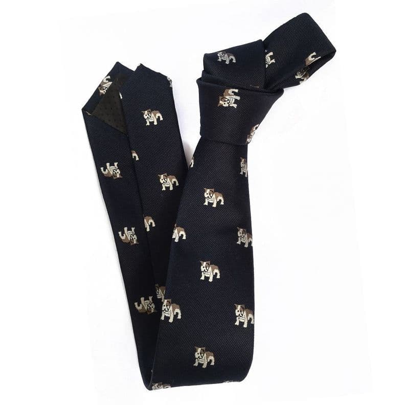 Corbata seda hombre diseno Bulldog Azul Marino