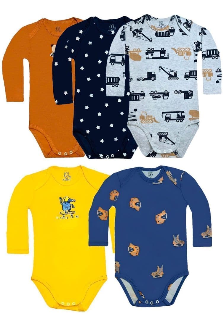 Pack 5 Body Manga Larga bebepelu Surtido Nino 6 A 9 Meses
