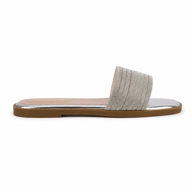 Sandalia Plana de Mujer Punta Abierta Verano 6041 Plateado 36