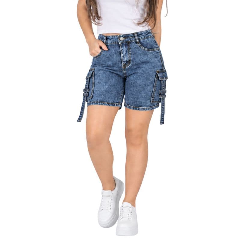 Short Mujer Cargo con Tiro Alto Elasticado 1139-1 Azul 44
