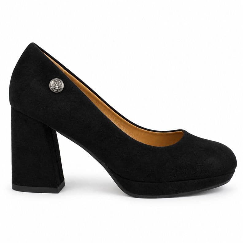 Zapato de Mujer Formal Gamuza Taco Cuadrado 8cm Negro 35