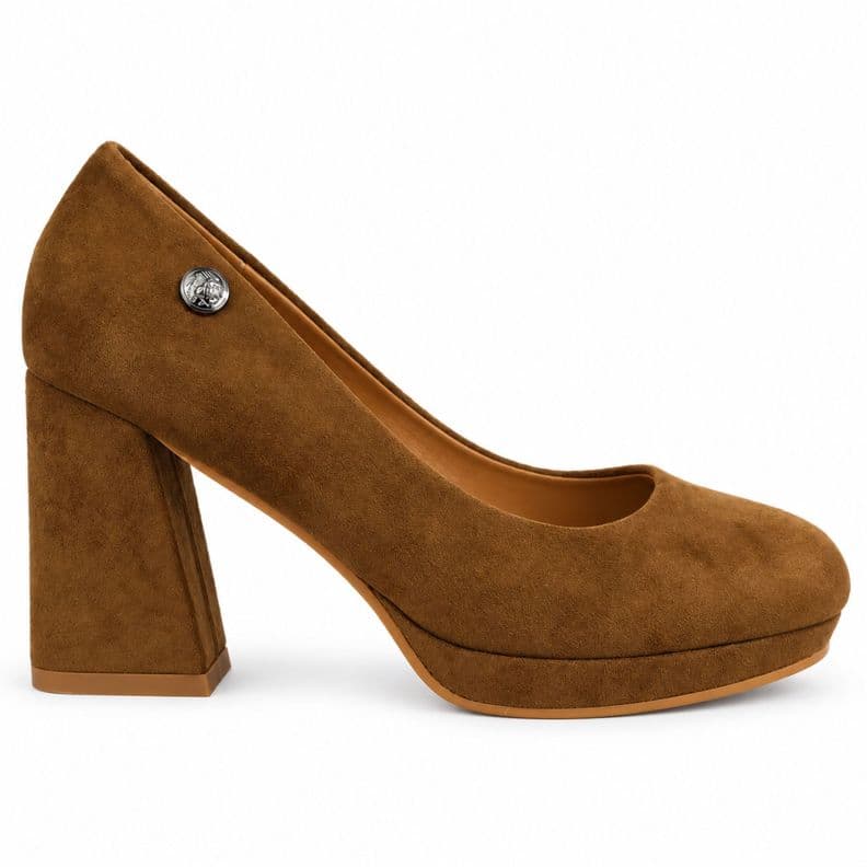 Zapato de Mujer Formal Gamuza Taco Cuadrado 8cm Cafe 37
