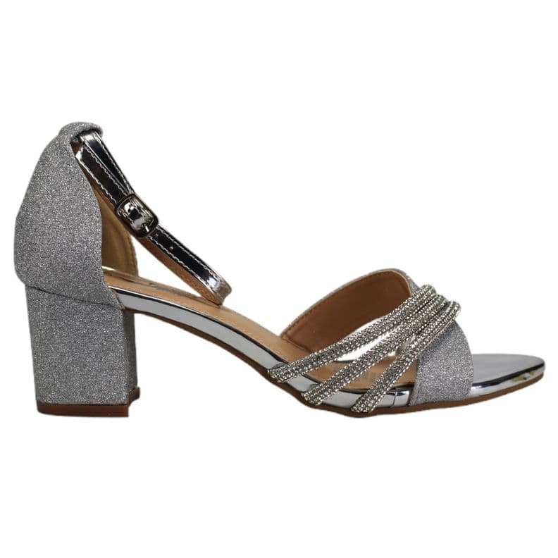 Sandalia Fiesta Mujer Taco Medio J3 Yassne Plateado Plata 39