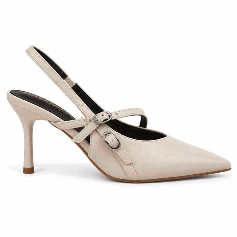 Zapato Mujer Stiletto Tacon Aguja Puntiagudo Ecocuero Beige 38
