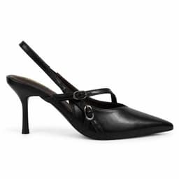 Zapato Mujer Stiletto Tacon Aguja Puntiagudo Ecocuero Negro 36