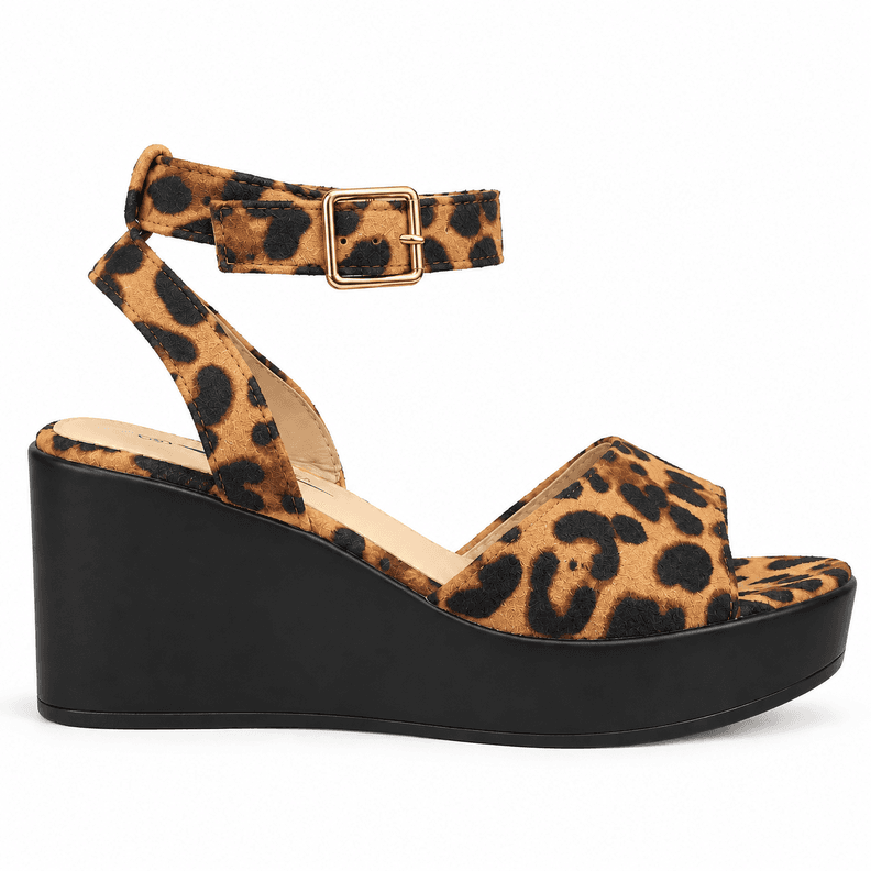 Sandalia Mujer Plataforma Ecocuero Punta Abierta Taco 7cm Cafe 38