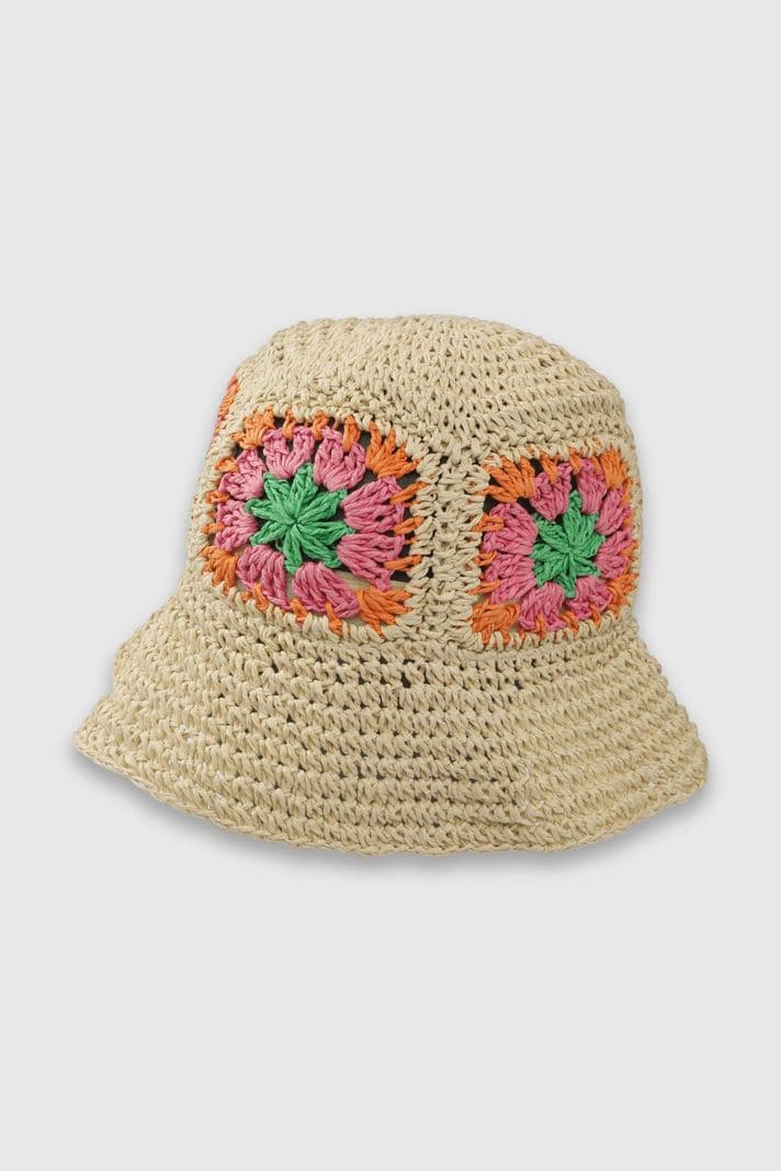 Sombrero Verano Crochet Beige Rafia 10-12 Anos