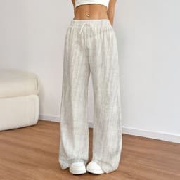 Pantalon Palazzo Lino Viscosa Tela Liviana Verano Tiro Alto Elasticado Blanco S