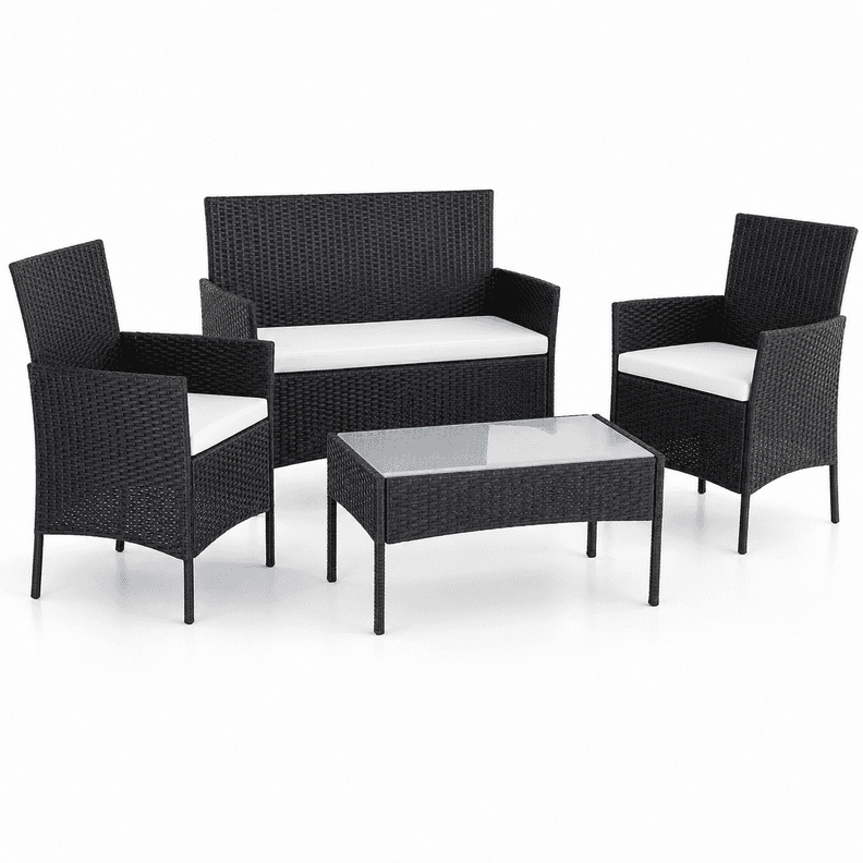 Juego Terraza Rattan 4 piezas. Negro