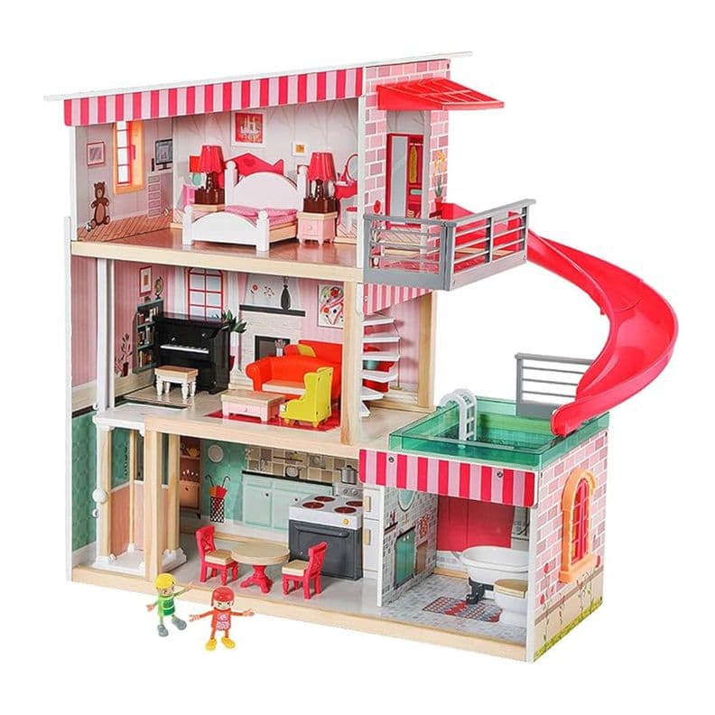 Casa de Munecas + Muebles Madera Montessori Bella Rosado
