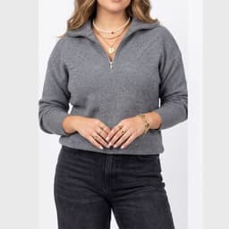 Sweater Tejido con Medio Cierre Metalico y Cuello Alto Gris M-L
