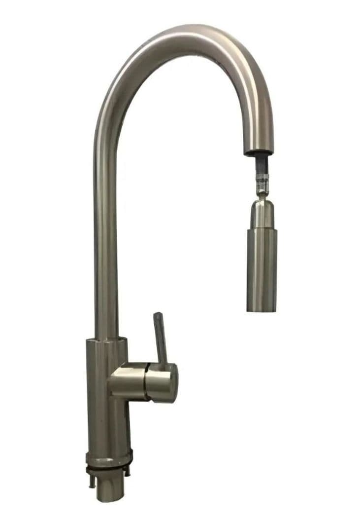 Llave Monomando Lavaplato Vertical Modern Taumm Extraible In Plateado Brillante