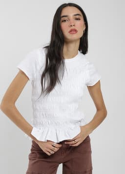Polera Mujer Clasica Algodon Panal Blanco S