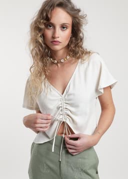 Blusa Viscosa Solid Ecru Beige S