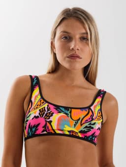 Top de Bikini Daikiri Mujer Deportivo Ajustable Flores Negro Fluor Filtro UV50+ L