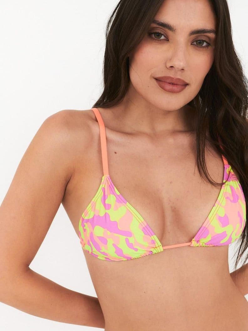 Top de Bikini Daikiri Mujer Triangulo Basico Militar Amarillo Fluor Filtro UV50+ L