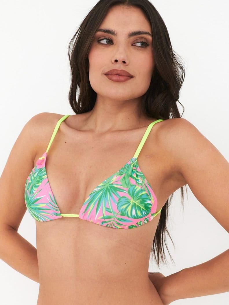 Top de Bikini Daikiri Mujer Triangulo Basico Hojas Rosa Fluor Filtro UV50+ Rosado L