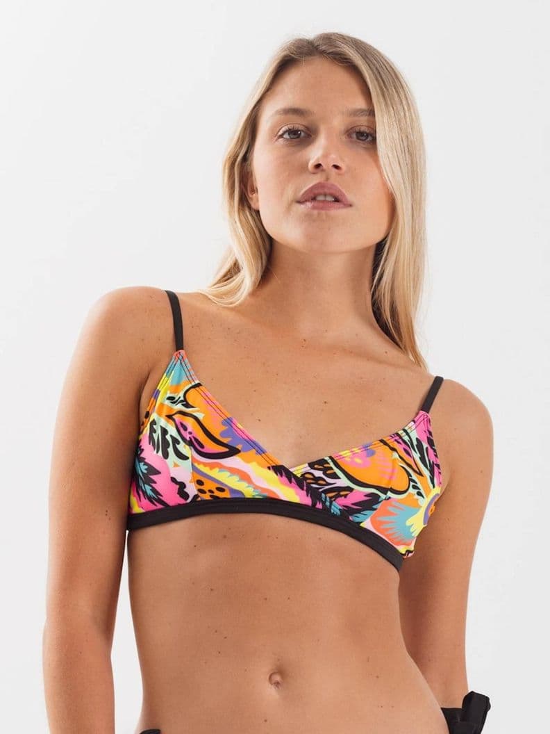 Top de Bikini Daikiri Mujer Triangulo Cruzado Flores Negro Fluor Filtro UV50+ S