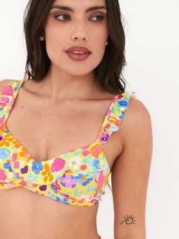 Top de Bikini Daikiri Mujer Horma Vuelos Flores Amarillo Fluor Filtro UV50+ M