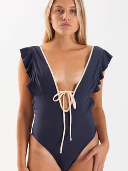 Traje de Bano Daikiri Mujer Escote Pronunciado Vuelos Azul Marino Filtro UV50+ M