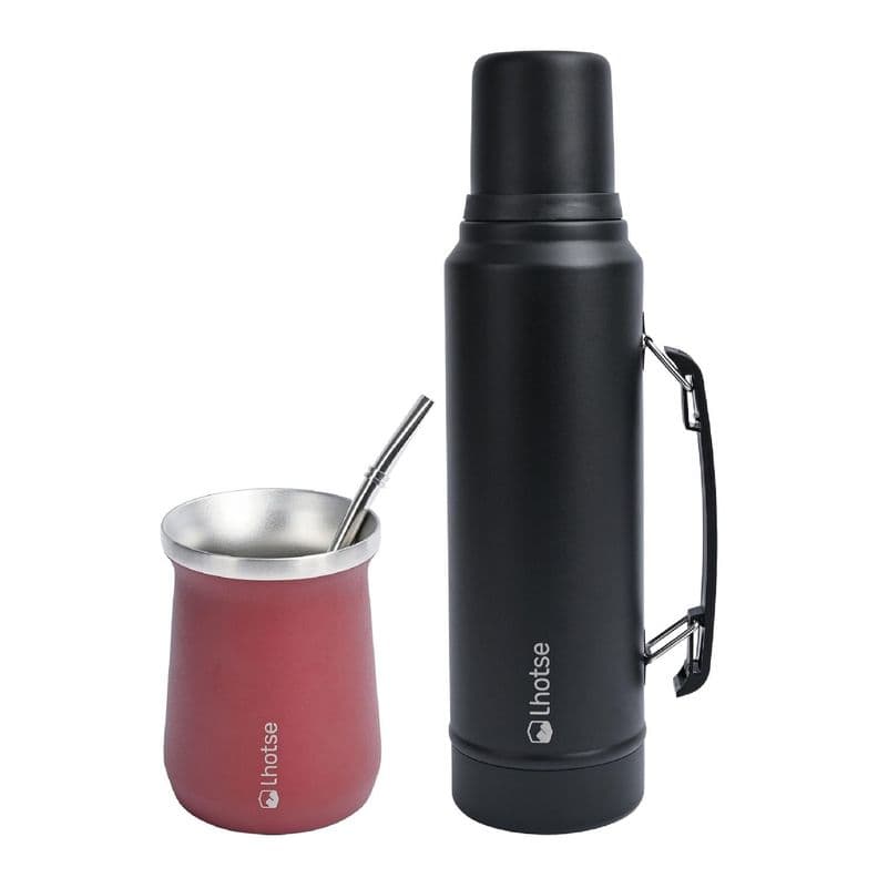 Termo Liquido Classic Black 1.3 lts + Mate Bombilla Red Rojo