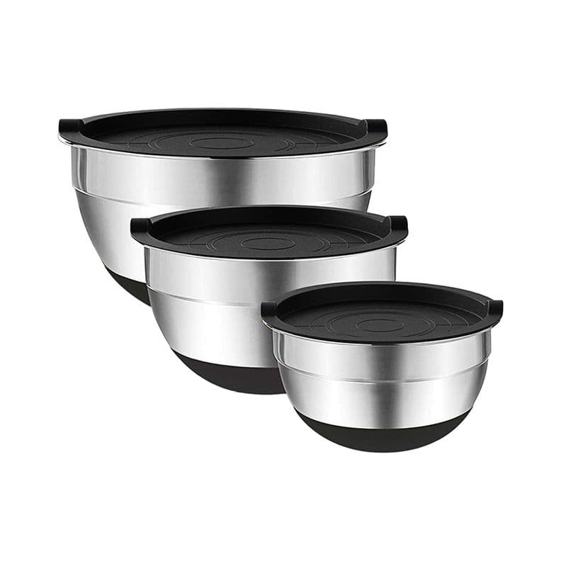 Set 3 Bowls con Tapa Acero Inoxidable Antideslizante Simplit Negro