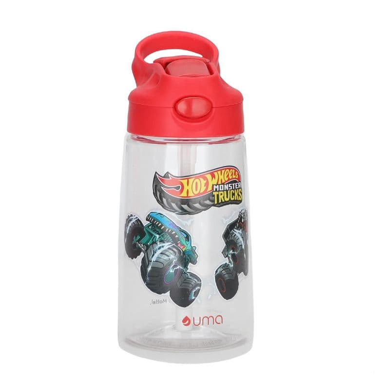 Botella Agua Ninos Hot Wheels Monster Truck 420ml con Bombilla UMA Rojo